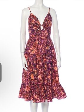 Ulla Johnson Purple and Orange Floral Tie-Front Midi Dress